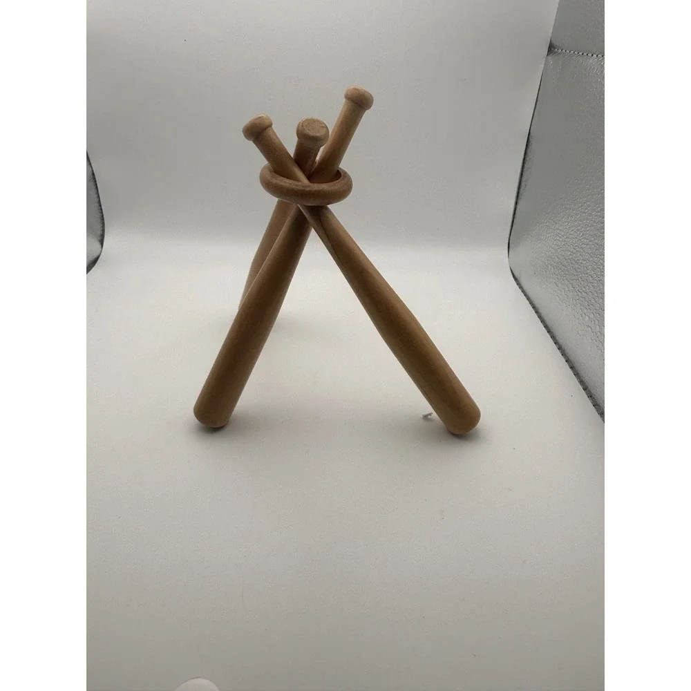 Vintage Wooden Baseball Bat Tripod Display Stand Sports Memorabilia Holder Brown